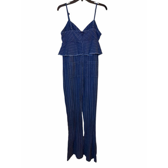 Anthropologie ett:twa Striped Peplum Jumpsuit Medium Wide Leg Blue - Picture 3 of 9